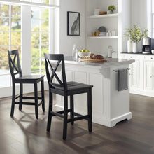 Load image into Gallery viewer, Julia Stainless Steel Top Island W/X-Back Stools White/Black - Island &amp; 2 Stools
