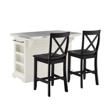 Load image into Gallery viewer, Julia Stainless Steel Top Island W/X-Back Stools White/Black - Island &amp; 2 Stools
