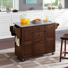 Load image into Gallery viewer, Eleanor Stainless Steel Top Kitchen Cart Mahogany/Stainless Steel
