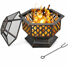 Load image into Gallery viewer, 26 Inch Hex-shaped Portable Wood Burning Firepit Bowl with Screen Cover and Poker
