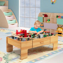 Load image into Gallery viewer, Kids Double-Sided Wooden Train Table Playset with Storage Drawer
