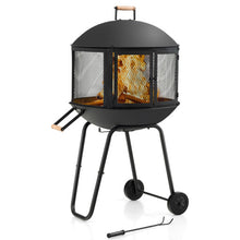 Load image into Gallery viewer, 28 Inch Portable Fire Pit on Wheels with Log Grate-Black
