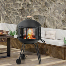 Load image into Gallery viewer, 28 Inch Portable Fire Pit on Wheels with Log Grate-Black
