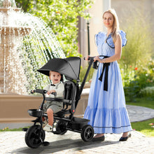Load image into Gallery viewer, 4-in-1 Reversible Toddler Tricycle with Height Adjustable Push Handle-Black
