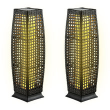 Load image into Gallery viewer, 2 Pieces Solar-Powered Square Wicker Floor Lamps with Auto LED Light-Black
