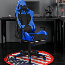 Load image into Gallery viewer, PU Leather Gaming Chair with USB Massage Lumbar Pillow and Footrest -Blue
