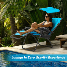 Load image into Gallery viewer, Folding Recliner Lounge Chair with Shade Canopy Cup Holder-Blue
