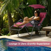 Load image into Gallery viewer, Folding Recliner Lounge Chair with Shade Canopy Cup Holder-Wine
