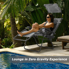 Load image into Gallery viewer, Folding Recliner Lounge Chair with Shade Canopy Cup Holder-Gray
