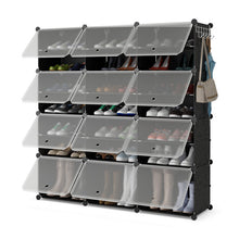 Load image into Gallery viewer, 12-Cube 48 Pairs Portable Shoe Shelves with Hook-Black
