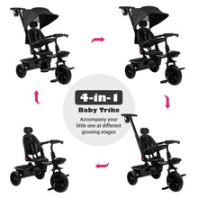 Load image into Gallery viewer, 4-in-1 Reversible Toddler Tricycle with Height Adjustable Push Handle-Black
