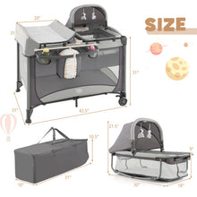 Load image into Gallery viewer, 5-in-1 Portable Baby Playard with Cradle and Storage Basket-Gray
