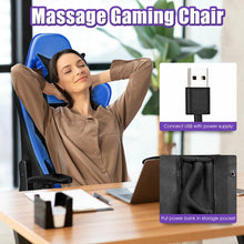 Load image into Gallery viewer, PU Leather Gaming Chair with USB Massage Lumbar Pillow and Footrest -Blue
