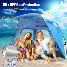 Load image into Gallery viewer, 3-4 Person Easy Pop Up Beach Tent UPF 50+ Portable Sun Shelter-Blue
