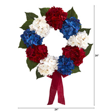 Load image into Gallery viewer, 24" Red, White and Blue "Americana" Hydrangea Artificial Wreath
