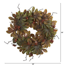 Load image into Gallery viewer, 24" Fatsia with Berries Autumn Artificial Wreath
