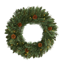 Load image into Gallery viewer, 24" White Mountain Pine Artificial Christmas Wreath w/ 35 LED Lights
