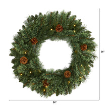 Load image into Gallery viewer, 24" White Mountain Pine Artificial Christmas Wreath w/ 35 LED Lights
