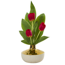 Load image into Gallery viewer, 18" Tulip Artificial Arrangement in Gold and Cream Elegant Vase
