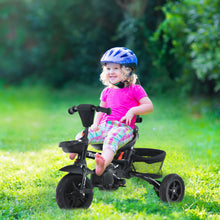 Load image into Gallery viewer, 6-in-1 Detachable Kids Baby Stroller Tricycle with Canopy and Safety Harness-Black
