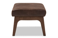 Load image into Gallery viewer, Baxton Studio Bianca Mid-Century Modern Walnut Wood Dark Brown Distressed Faux Leather Ottoman

