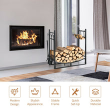 Load image into Gallery viewer, 30 Inch Firewood Rack with 4 Tool Set Kindling Holders for Indoor and Outdoor
