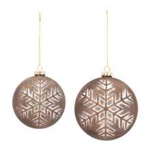 Load image into Gallery viewer, Bronze Glass Ball Ornament with Brushed Snowflake Design (Set of 6)
