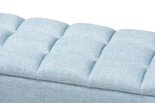 Load image into Gallery viewer, Baxton Studio Brette Mid-Century Modern Light Blue Fabric Upholstered Dark Brown Finished Wood Storage Bench Ottoman
