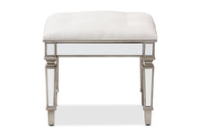 Load image into Gallery viewer, Baxton Studio Marielle Hollywood Regency Glamour Style Off White Fabric Upholstered Mirrored Ottoman Vanity Bench
