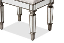 Load image into Gallery viewer, Baxton Studio Marielle Hollywood Regency Glamour Style Off White Fabric Upholstered Mirrored Ottoman Vanity Bench
