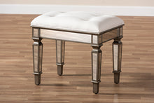 Load image into Gallery viewer, Baxton Studio Marielle Hollywood Regency Glamour Style Off White Fabric Upholstered Mirrored Ottoman Vanity Bench
