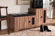 Load image into Gallery viewer, Baxton Studio Valina Modern and Contemporary Dark Brown Faux Leather Upholstered 2-Door Wood Shoe Storage Bench with Cabinet
