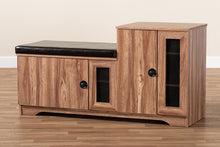 Load image into Gallery viewer, Baxton Studio Valina Modern and Contemporary Dark Brown Faux Leather Upholstered 2-Door Wood Shoe Storage Bench with Cabinet
