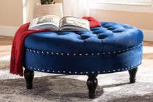 Load image into Gallery viewer, Baxton Studio Palfrey Transitional Blue Velvet Fabric Upholstered Button Tufted Cocktail Ottoman
