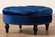 Load image into Gallery viewer, Baxton Studio Palfrey Transitional Blue Velvet Fabric Upholstered Button Tufted Cocktail Ottoman
