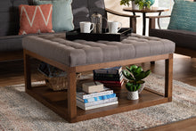 Load image into Gallery viewer, Baxton Studio Alvere Modern and Contemporary Grey Fabric Upholstered Walnut Finished Cocktail Ottoman
