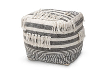 Load image into Gallery viewer, Baxton Studio Kirby Moroccan Inspired Grey and Ivory Handwoven Cotton Pouf Ottoman
