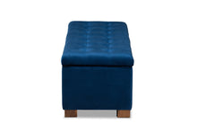 Load image into Gallery viewer, Baxton Studio Roanoke Modern and Contemporary Navy Blue Velvet Fabric Upholstered Grid-Tufted Storage Ottoman Bench
