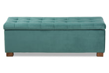 Load image into Gallery viewer, Baxton Studio Roanoke Modern and Contemporary Teal Blue Velvet Fabric Upholstered Grid-Tufted Storage Ottoman Bench
