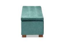 Load image into Gallery viewer, Baxton Studio Roanoke Modern and Contemporary Teal Blue Velvet Fabric Upholstered Grid-Tufted Storage Ottoman Bench
