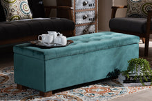 Load image into Gallery viewer, Baxton Studio Roanoke Modern and Contemporary Teal Blue Velvet Fabric Upholstered Grid-Tufted Storage Ottoman Bench
