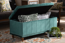 Load image into Gallery viewer, Baxton Studio Kaylee Modern and Contemporary Teal Blue Velvet Fabric Upholstered Button-Tufted Storage Ottoman Bench
