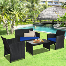 Load image into Gallery viewer, 4 Pcs Wicker Conversation Furniture Set Patio Sofa and Table Set-Navy
