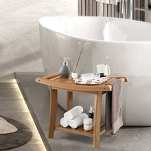 Load image into Gallery viewer, Waterproof Bath Stool with Curved Seat and Storage Shelf-Brown
