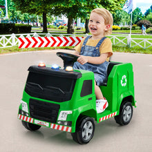 Load image into Gallery viewer, 12V Kids Ride-on  Garbage Truck with Warning Lights and 6 Recycling Accessories-Green
