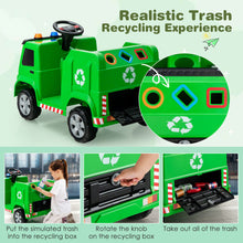 Load image into Gallery viewer, 12V Kids Ride-on  Garbage Truck with Warning Lights and 6 Recycling Accessories-Green

