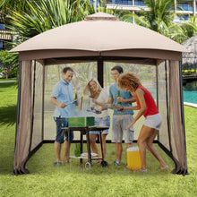 Load image into Gallery viewer, 10 X 10 Feet Patio Double-Vent Gazebo with Privacy Netting and 4 Sandbags-Khaki
