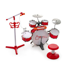 Load image into Gallery viewer, Kids Jazz Drum Keyboard Set with Stool and Microphone Stand-Red
