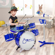 Load image into Gallery viewer, Kids Jazz Drum Keyboard Set with Stool and Microphone Stand-Blue

