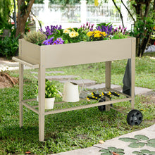 Load image into Gallery viewer, Metal Raised Garden Bed with Storage Shelf Hanging Hooks and Wheels-Light Brown
